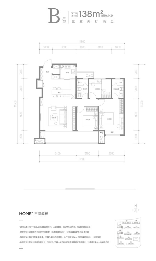 融創(chuàng)未來壹號小高B戶型建面138㎡