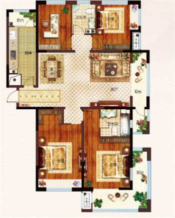 伊麗莎白高層D戶型 約159㎡ 四室兩廳一廚兩衛(wèi)